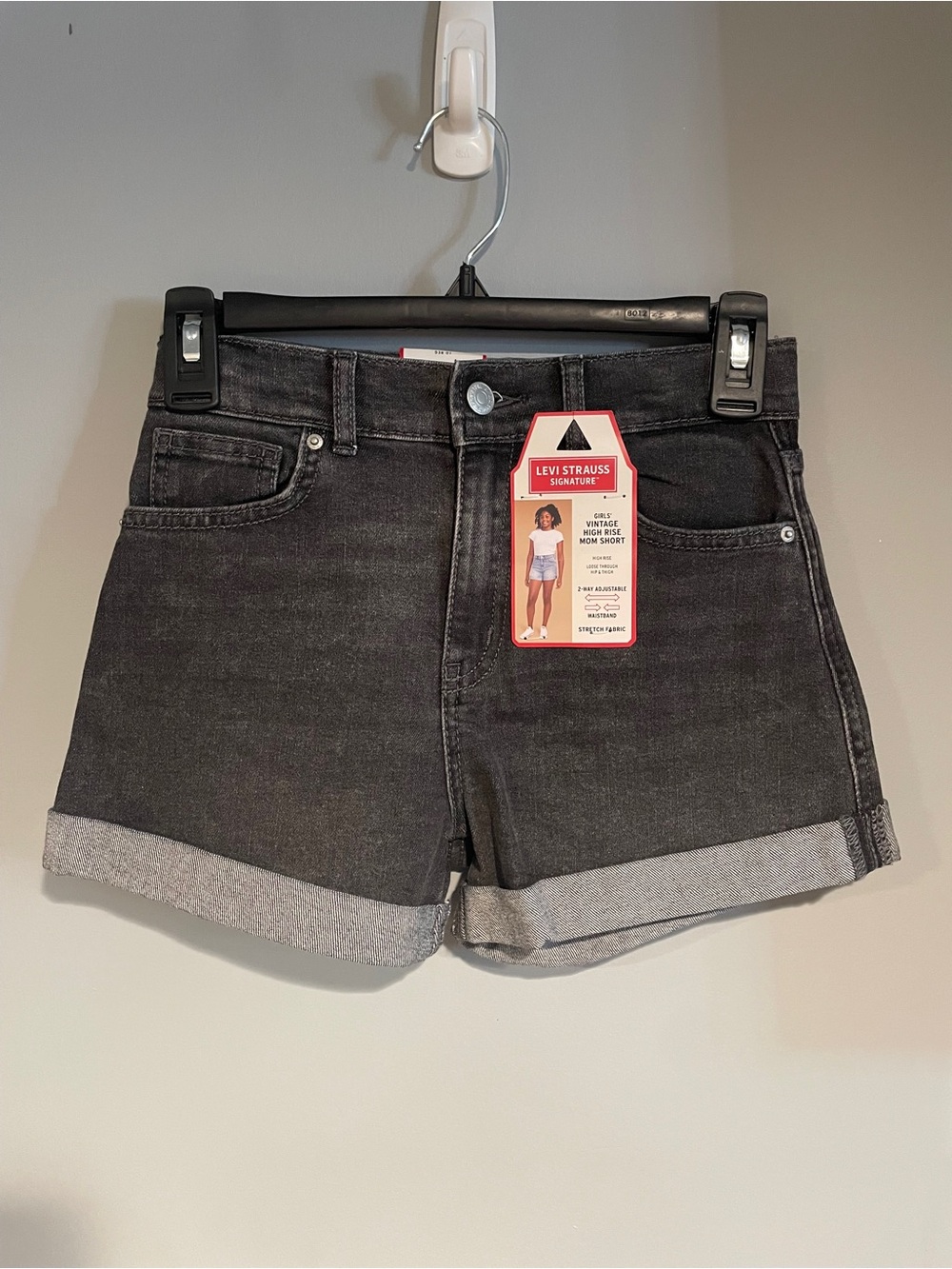 Levi Strauss Signature Girls' Vintage Black HighRise Cuffed Denim Shorts Size 10